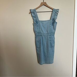JAPNA Denim Chambray Ruffle Smocked Sheath Dress